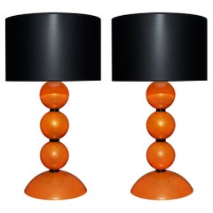 Murano Glass Table Lamps by Alberto Donà, Orange with Gold Leaf, Italy