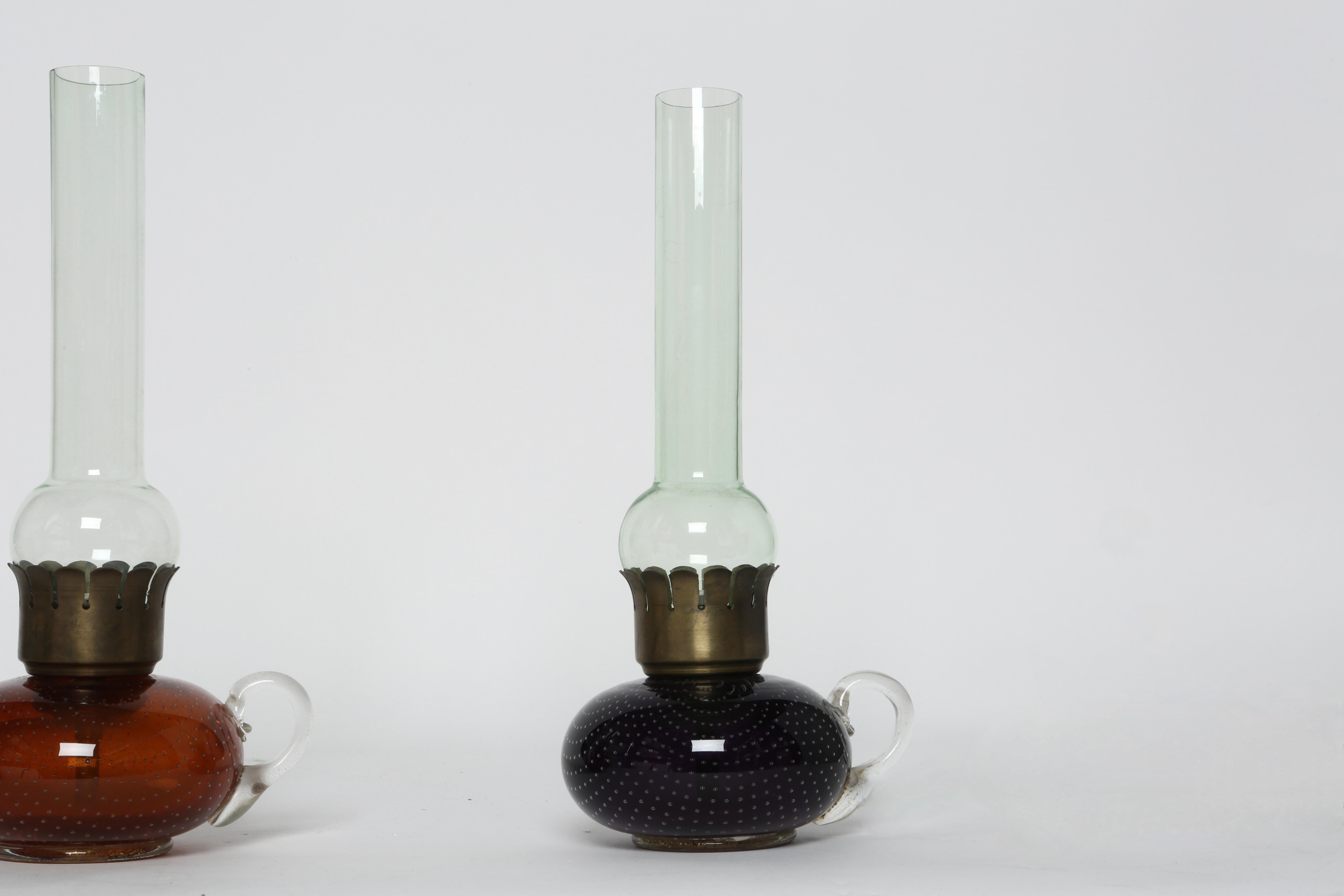 Milieu du XXe siècle Paire de lampes de bureau en verre de Murano par Archimede Seguso en vente