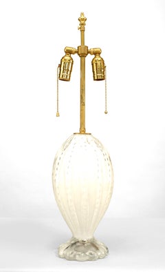 Pair of Italian Murano Mid-Century Fluted Table Lamps in White Glass
