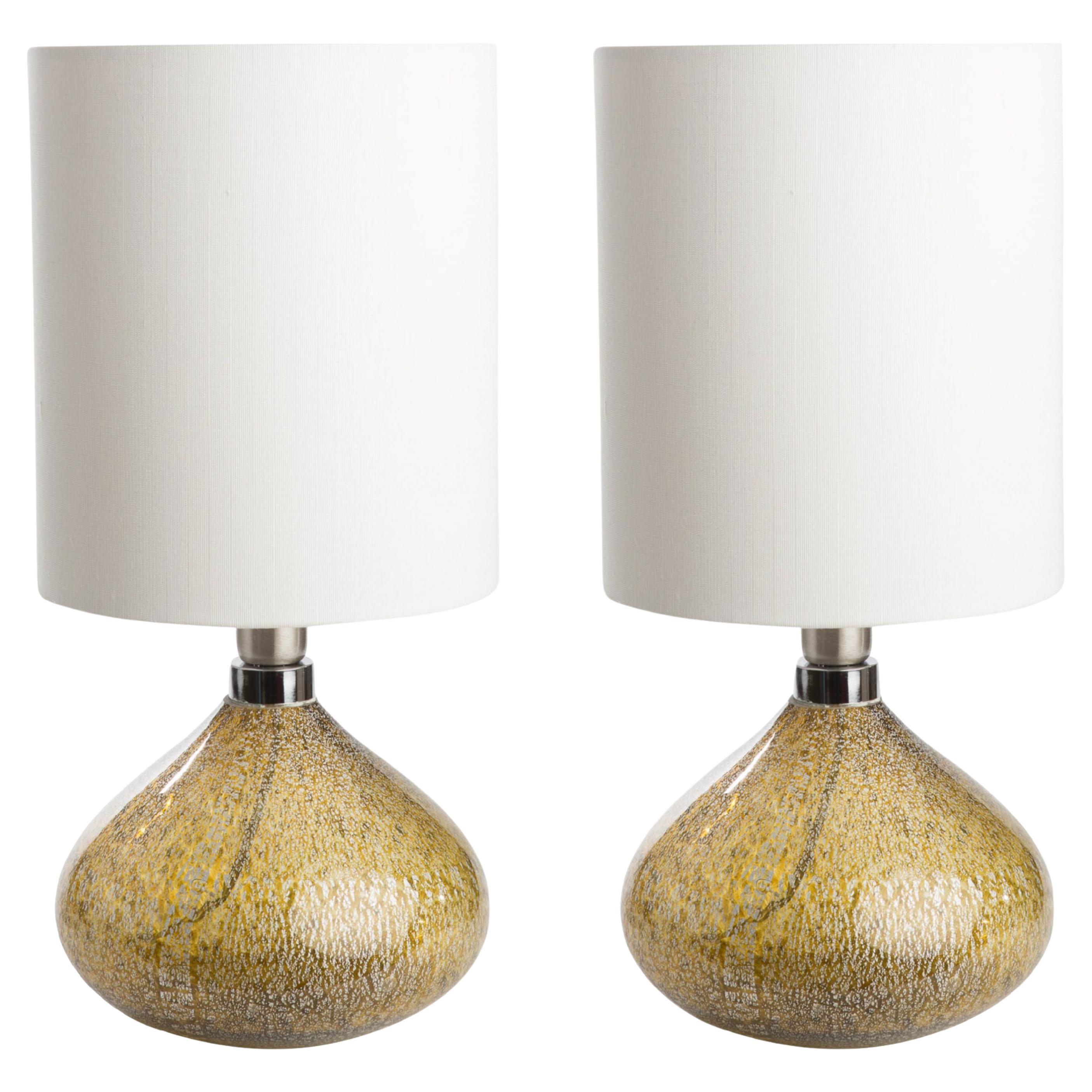 Lampes de bureau en verre de Murano en ambre et véritable feuille d'argent - par LAVAI  en vente