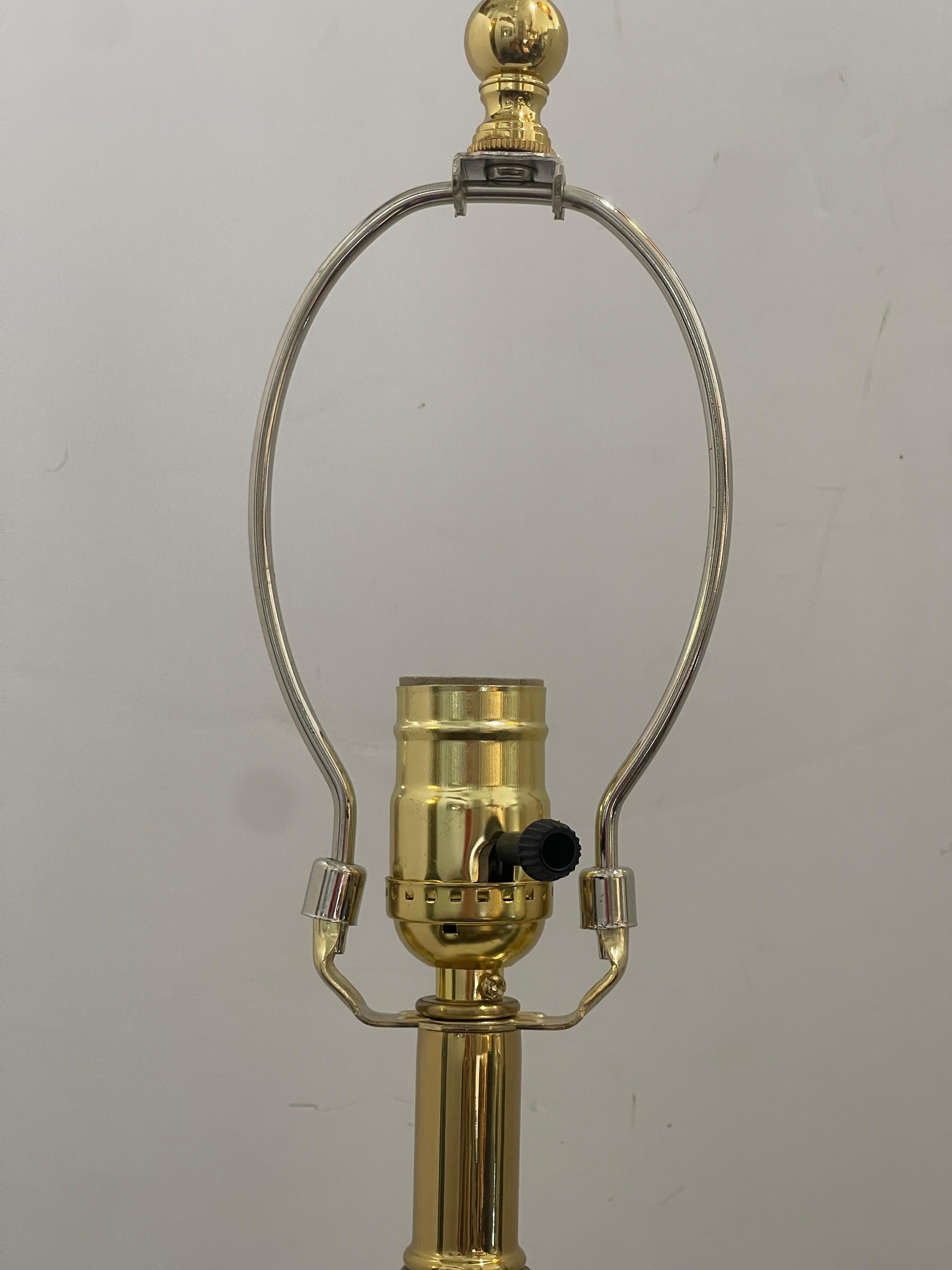 Italian Murano Glass Table Lamps in Green & Gold Flecks on Gilt Wood Base, a Pair For Sale