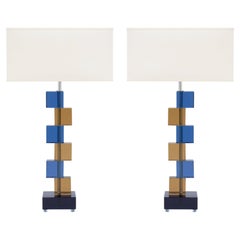 Murano Glass Table Lamps, Modern Design, Blue and Tobacco, Italy, 2023
