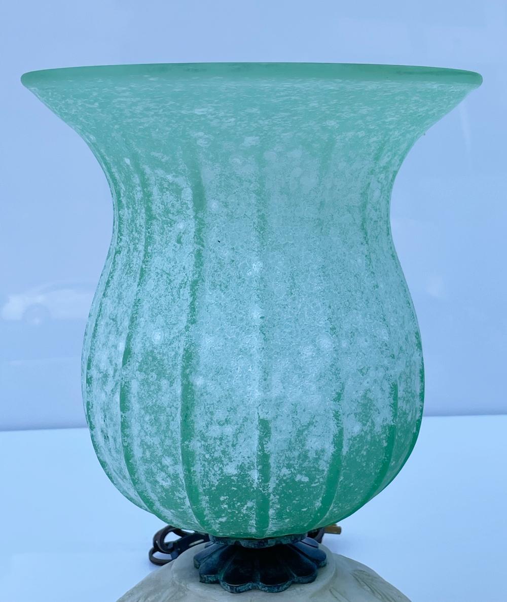 Bronze Murano Glass Table Lamps with Hand Carved Alabaster Base For Sale