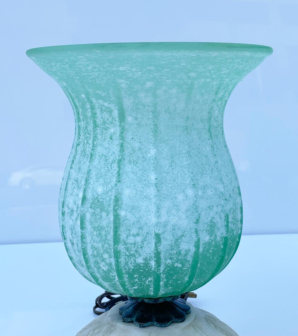Murano Glass Table Lamps with Hand Carved Alabaster Base For Sale 1