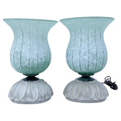 Murano Glass Table Lamps with Hand Carved Alabaster Base