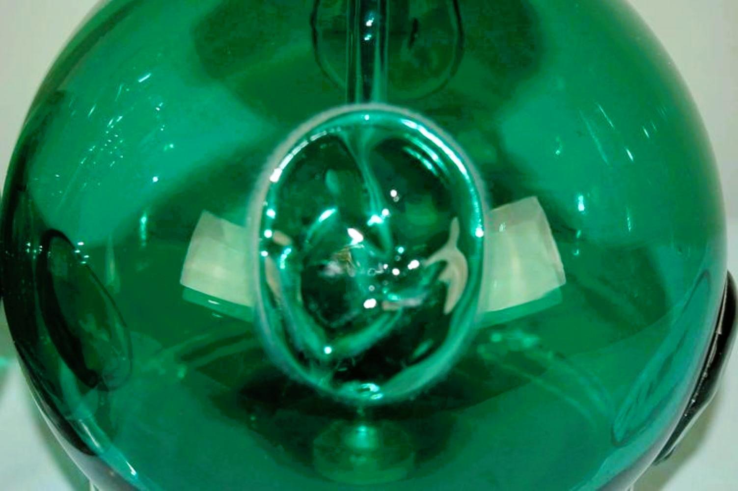 Murano Glass Table Lamps with Prunts in Green In Good Condition For Sale In Smyrna, GA