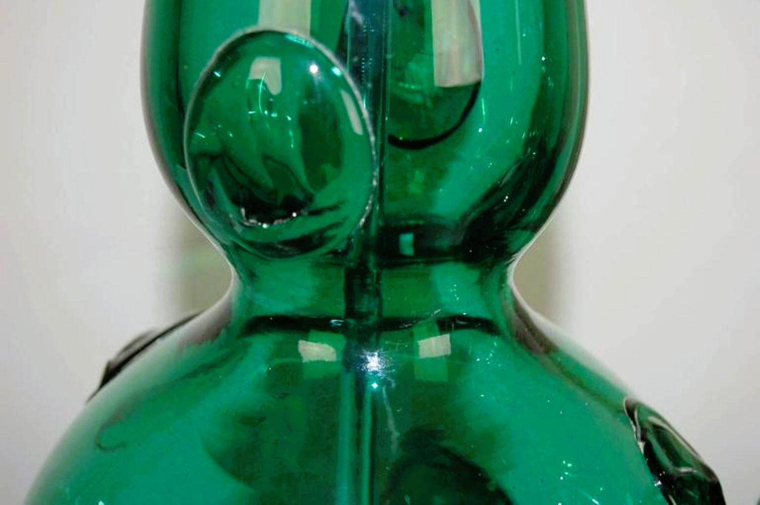 20th Century Murano Glass Table Lamps with Prunts in Green For Sale