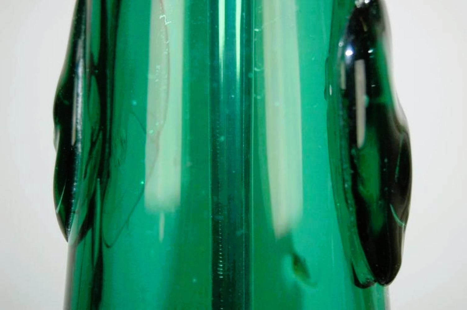 Blown Glass Murano Glass Table Lamps with Prunts in Green For Sale