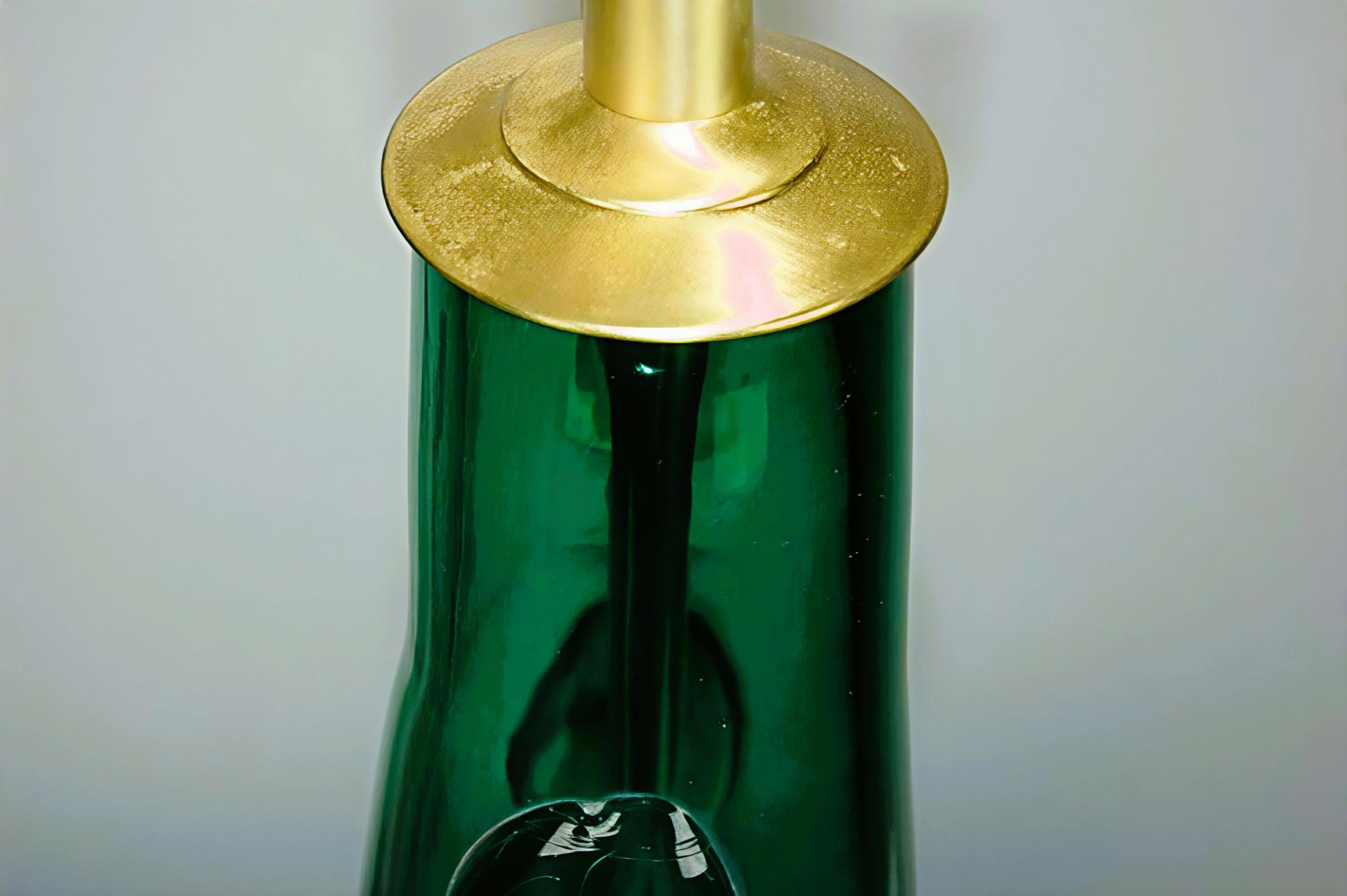 Murano Glass Table Lamps with Prunts in Green For Sale 1