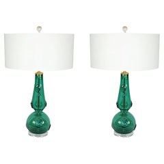 Lampes de table en verre Murano avec Prunts en vert
