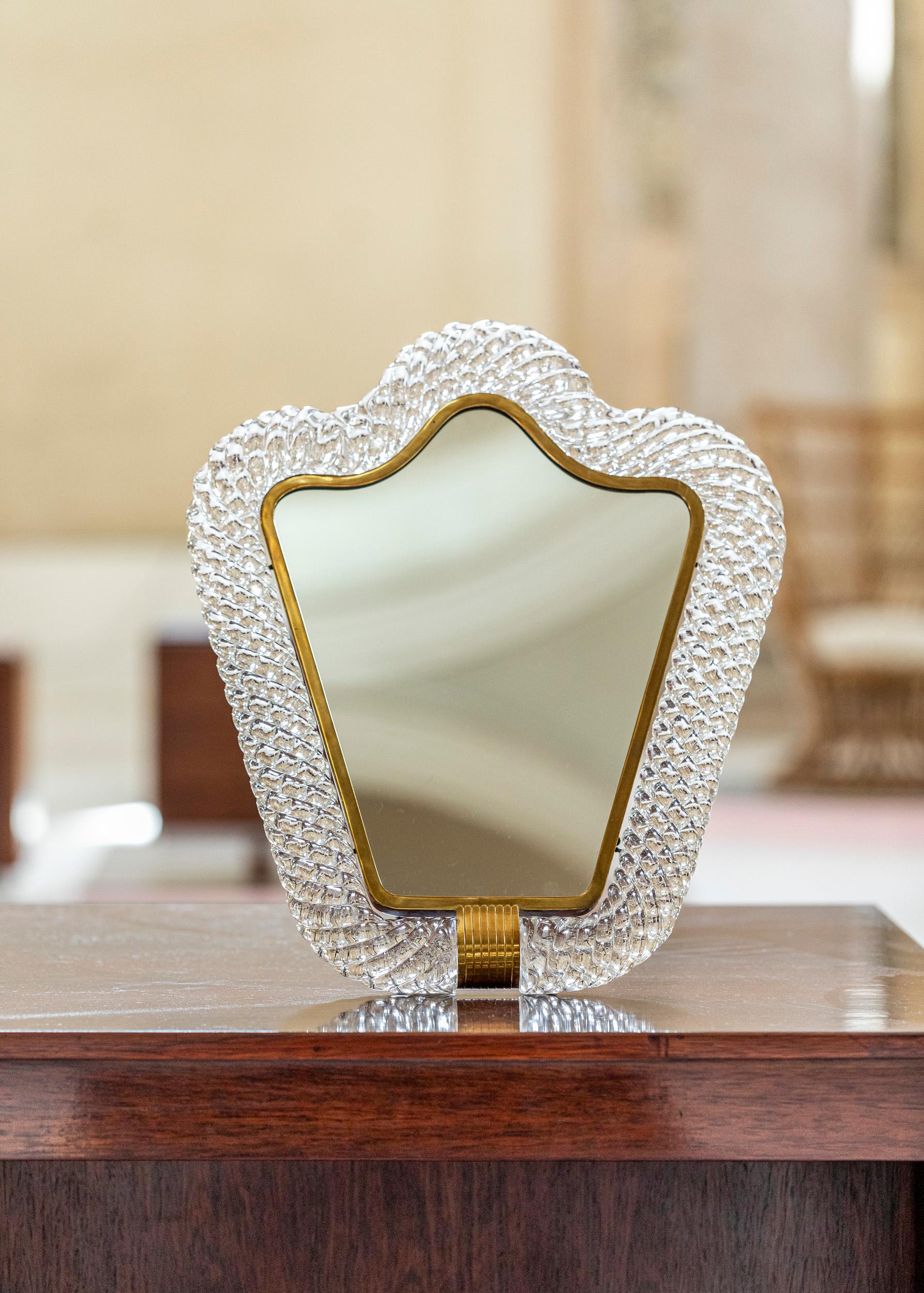 Mid-Century Modern Murano Glass Table Mirror by Barovier & Toso, Signed For Sale