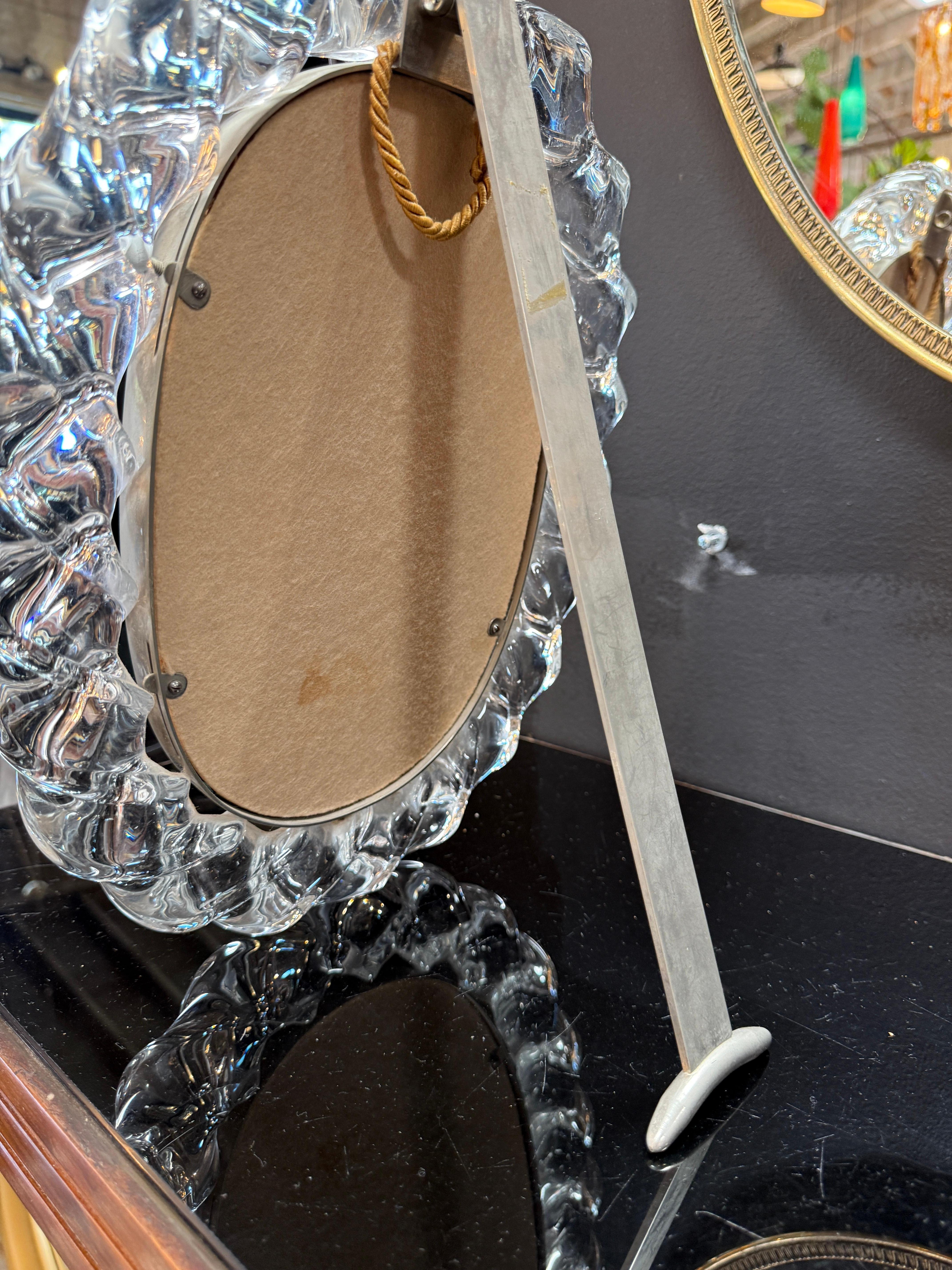 Murano Glass Table Mirror with Handcrafted Crystal Frame In Good Condition For Sale In Los Angeles, CA
