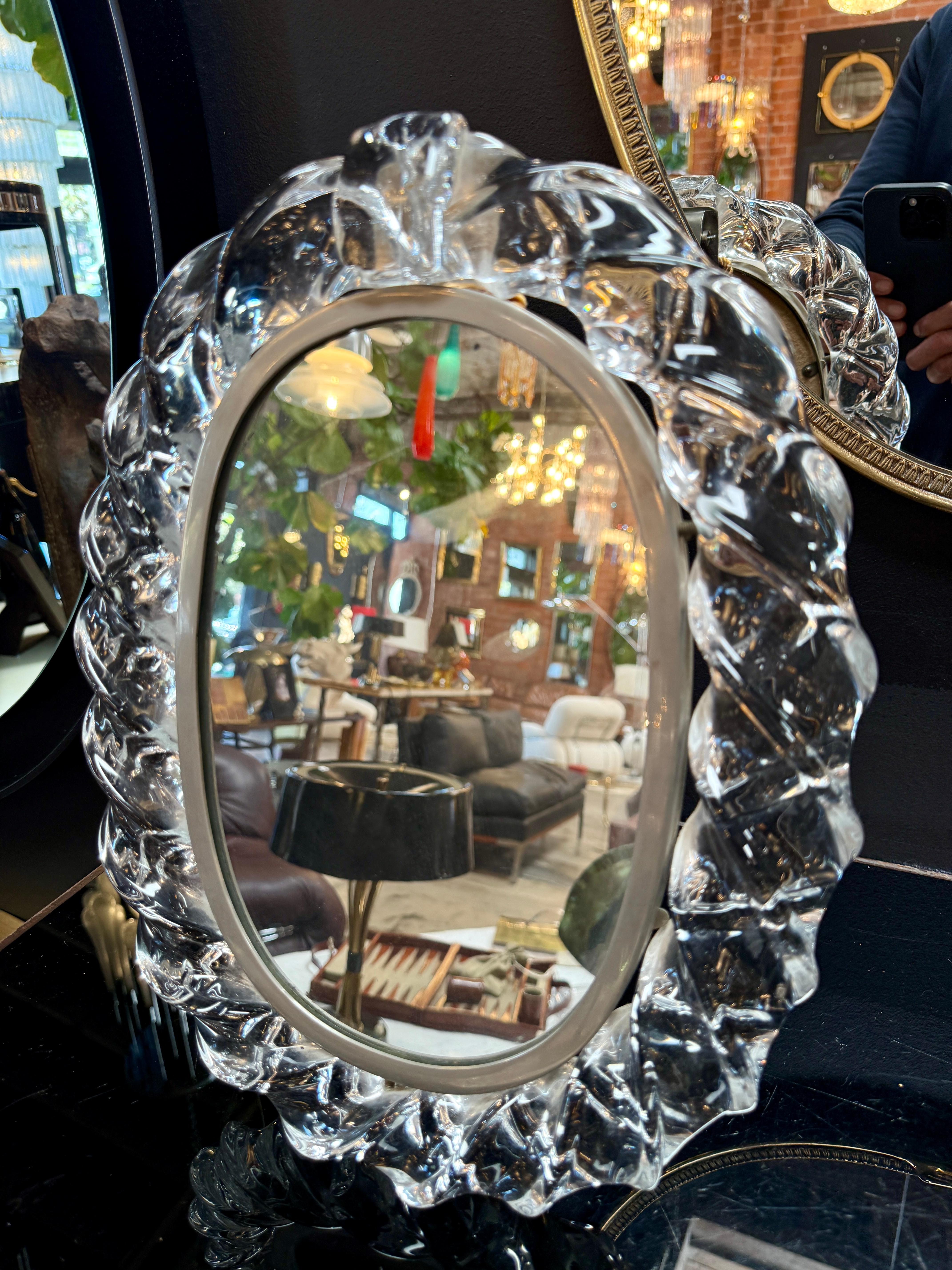 Art Glass Murano Glass Table Mirror with Handcrafted Crystal Frame For Sale