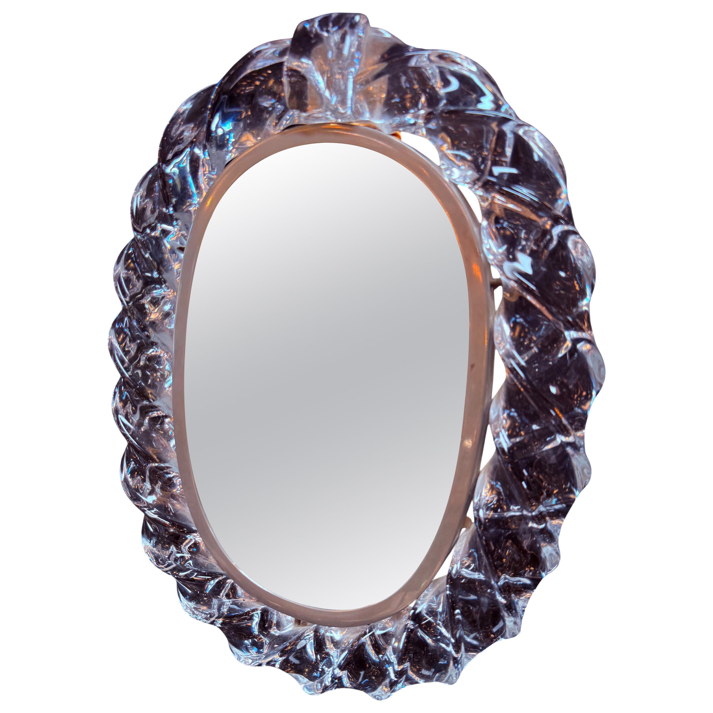 Miroir de table en verre de Murano avec cadre en cristal artisanal en vente