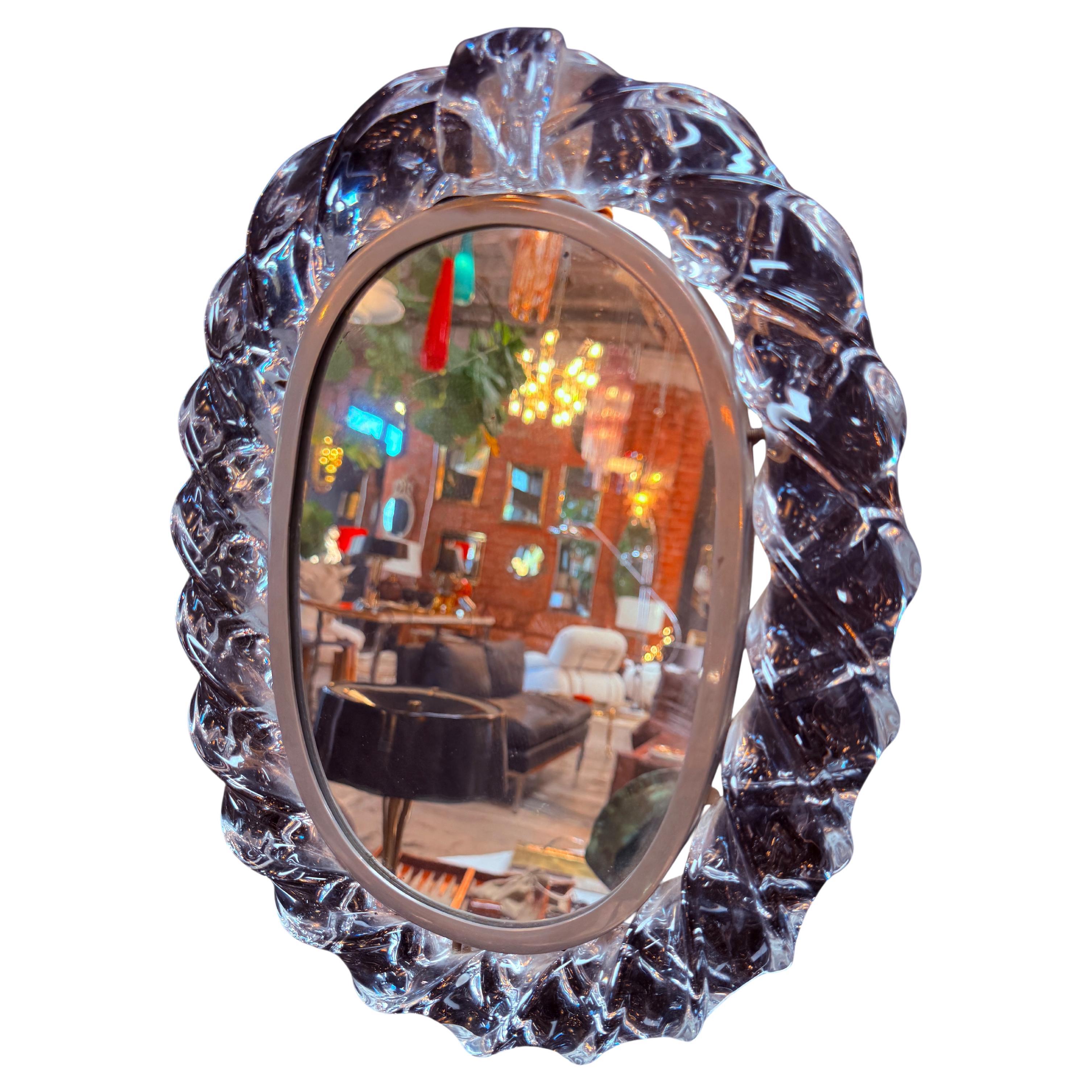 Murano Glass Table Mirror with Handcrafted Crystal Frame For Sale