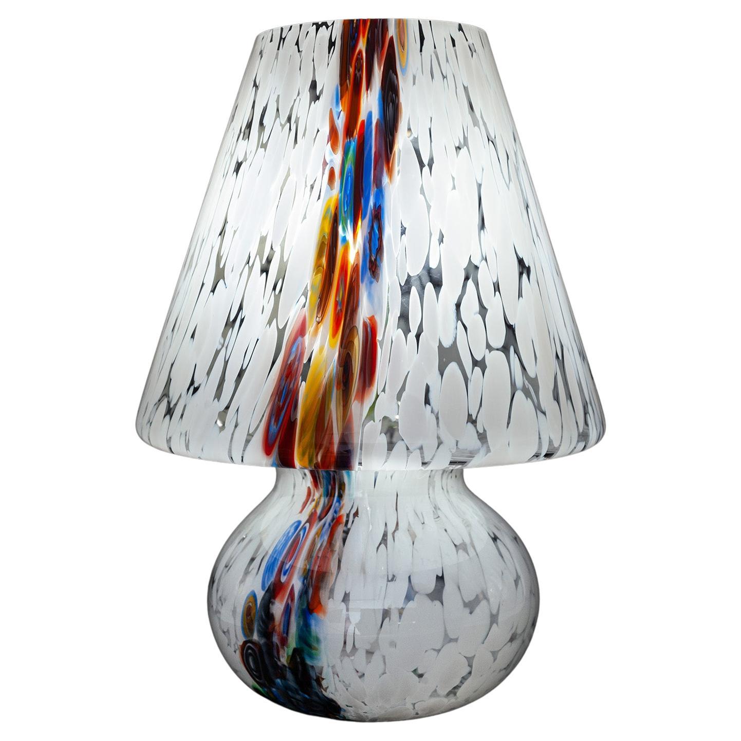 Murano Glass Table Mushroom Lamp Original with Certificate White and Murrine For Sale