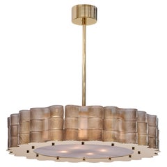 Murano Glass Tamburo Chandelier with Brass Frame, Mid-Century Style