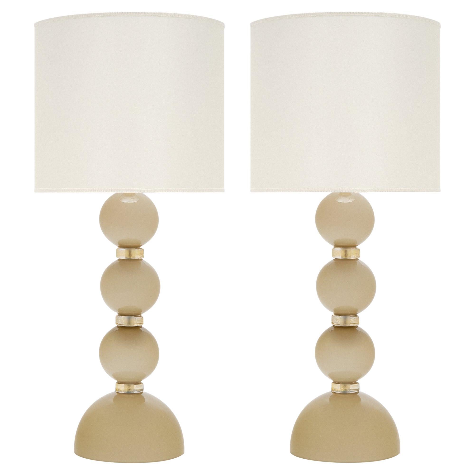 Murano Glass Taupe and Gold Lamps