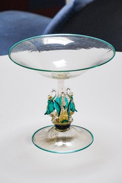 Murano Glass Tazza, Swan Stem, Attributed to Salviati, circa 1900