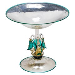 Murano Glass Tazza, Swan Stem, Attributed to Salviati, circa 1900