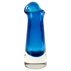 Murano Glass Teal Blue Sommerso Vase with Asymmetrical Rim