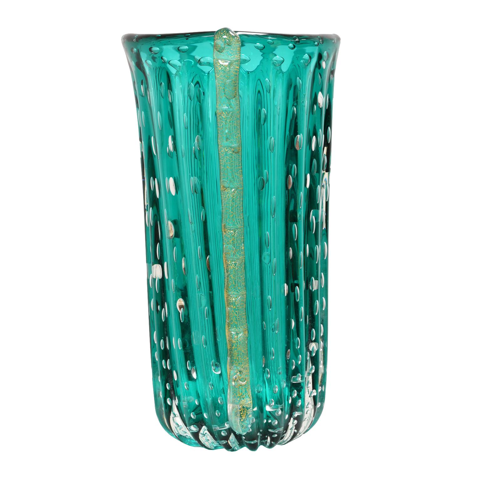 Modern Murano Glass Teal-Colored Vase from the Workshop of Archimede Seguso Dated 1999