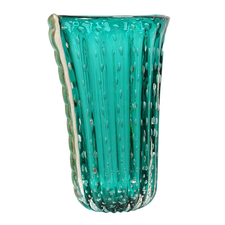 Murano Glass TealColored Vase from the of Archimede Seguso