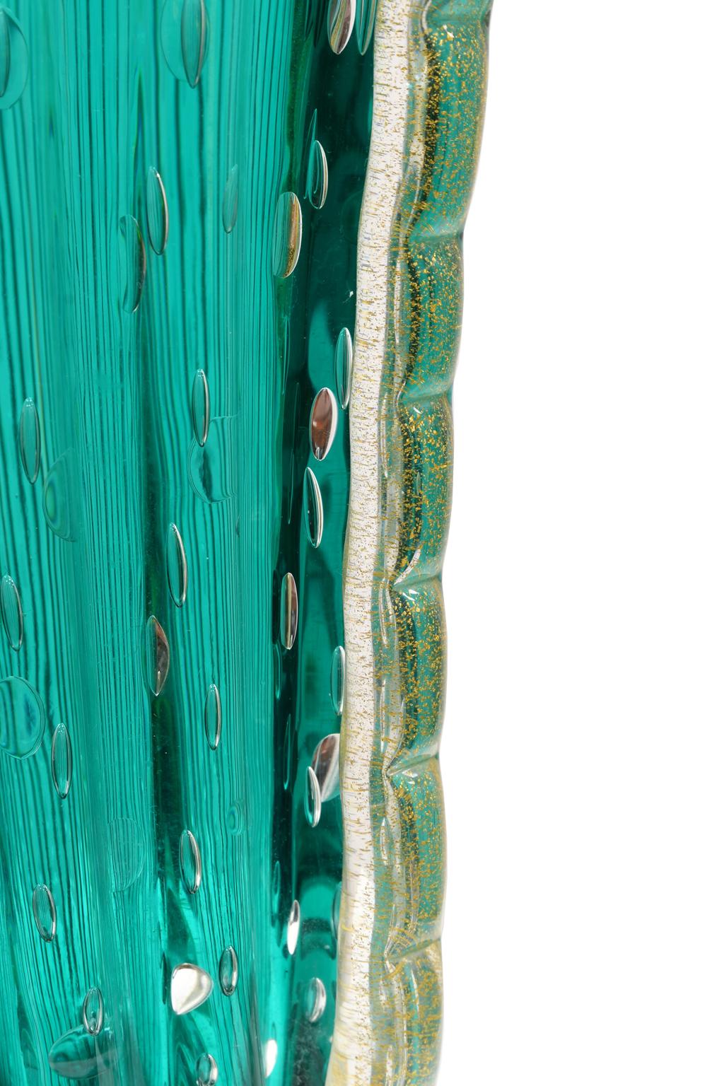 Murano Glass Teal-Colored Vase from the Workshop of Archimede Seguso Dated 1999 1