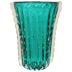 Murano Glass Teal-Colored Vase from the Workshop of Archimede Seguso Dated 1999