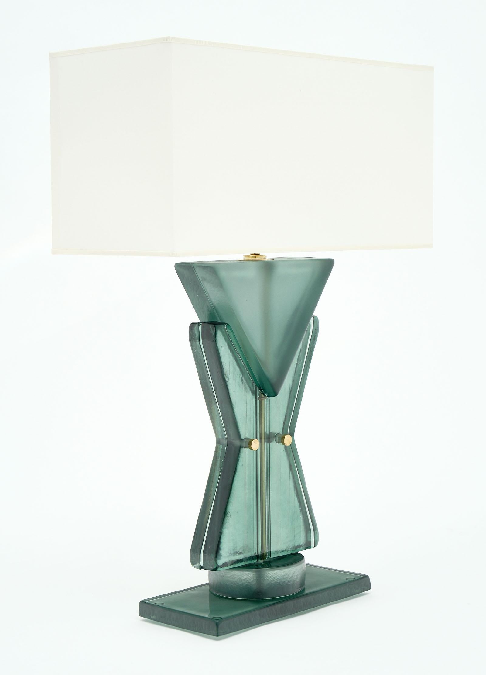 Modern Murano Glass Teal Geometric TOTEM Lamps For Sale