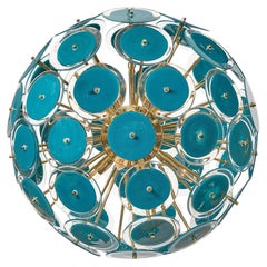 Murano Glass Teal Sputnik Chandelier with Brass Frame, Mid-Century