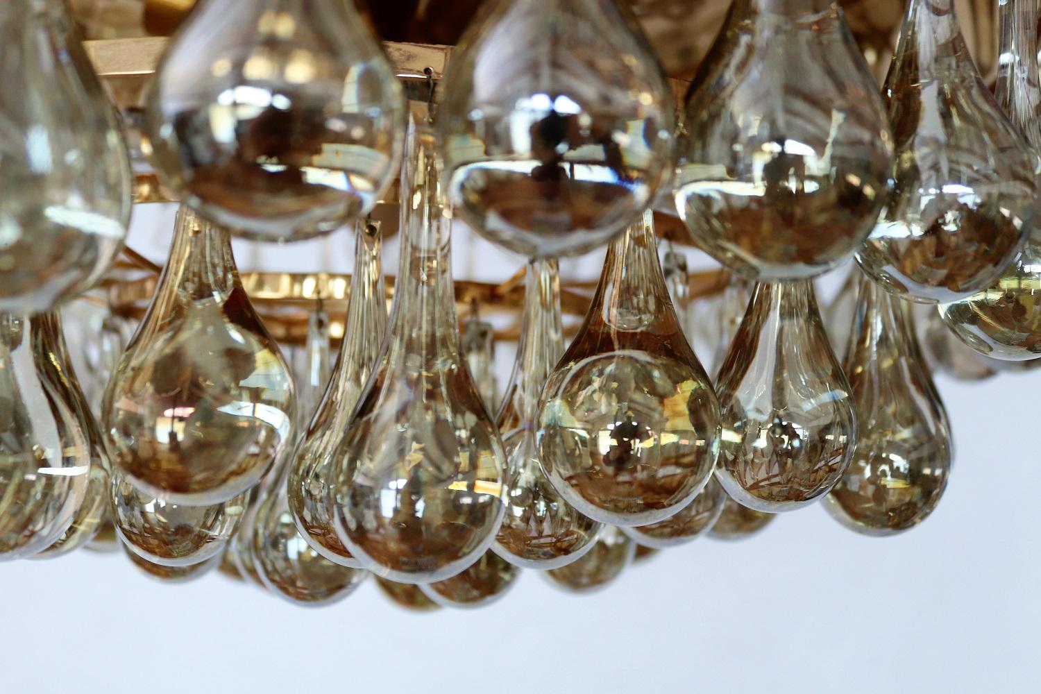 Late 20th Century Murano Glass Tear Drop Flushmount Chandelier by Palwa, 1970s