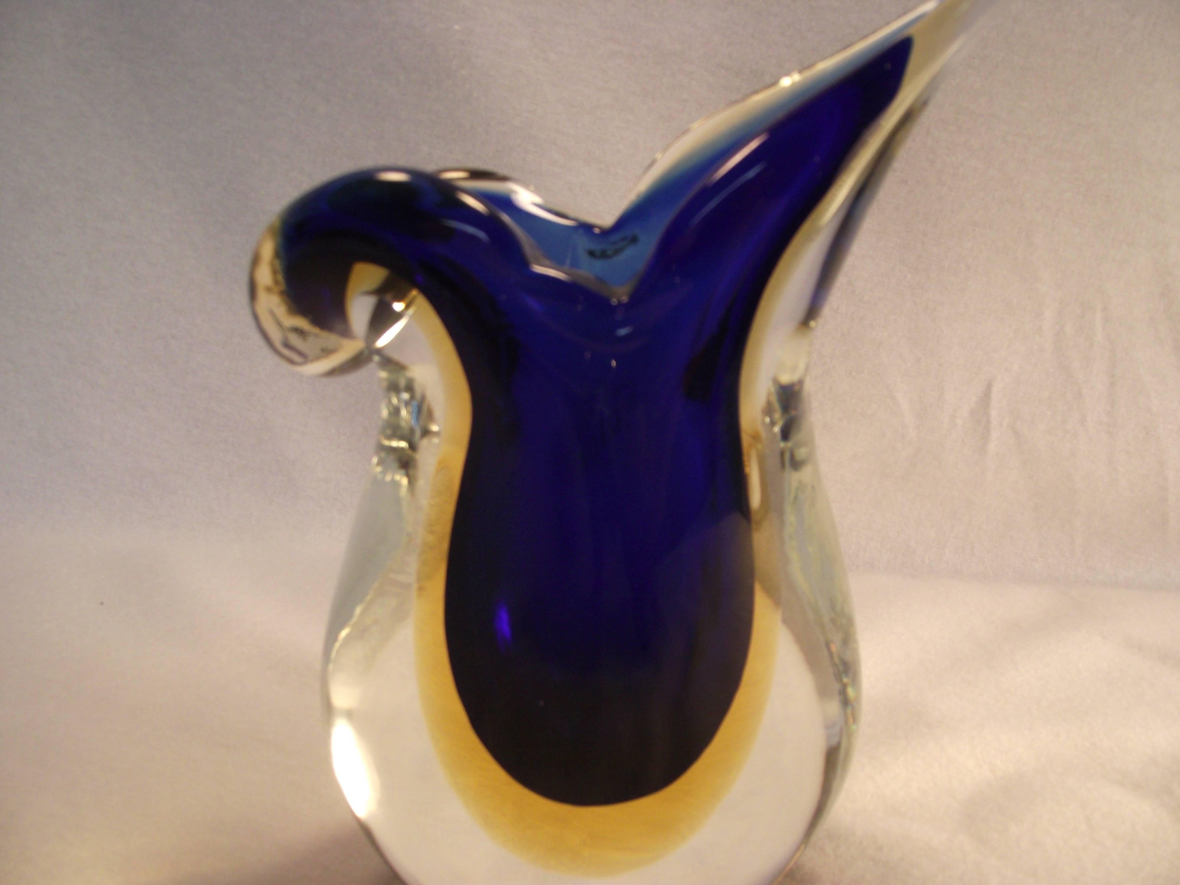 Mid-Century Modern Murano Glass Teardrop Blue and Clear Glass Vase by Formia Vetri di Murano For Sale