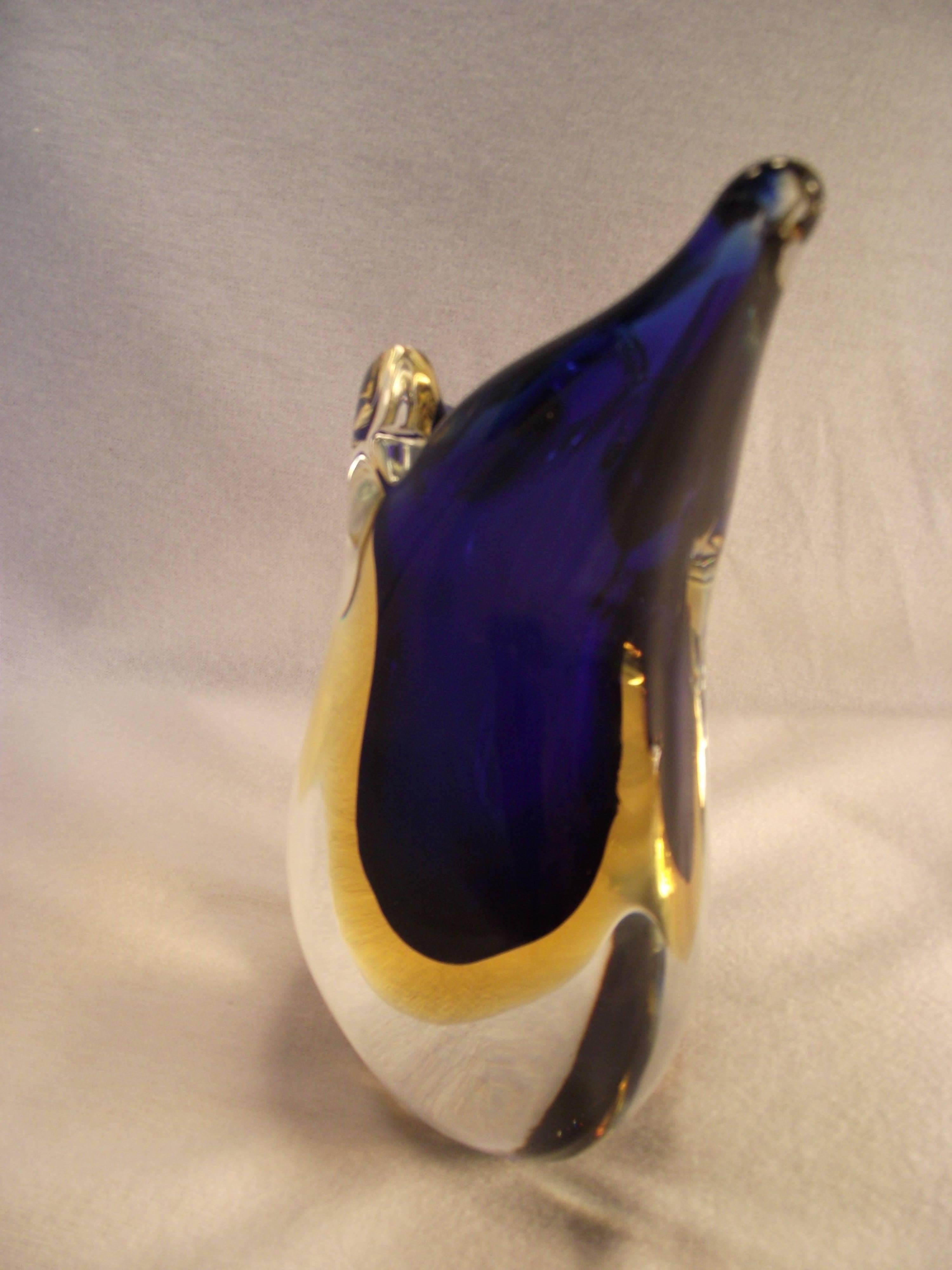 Italian Murano Glass Teardrop Blue and Clear Glass Vase by Formia Vetri di Murano For Sale