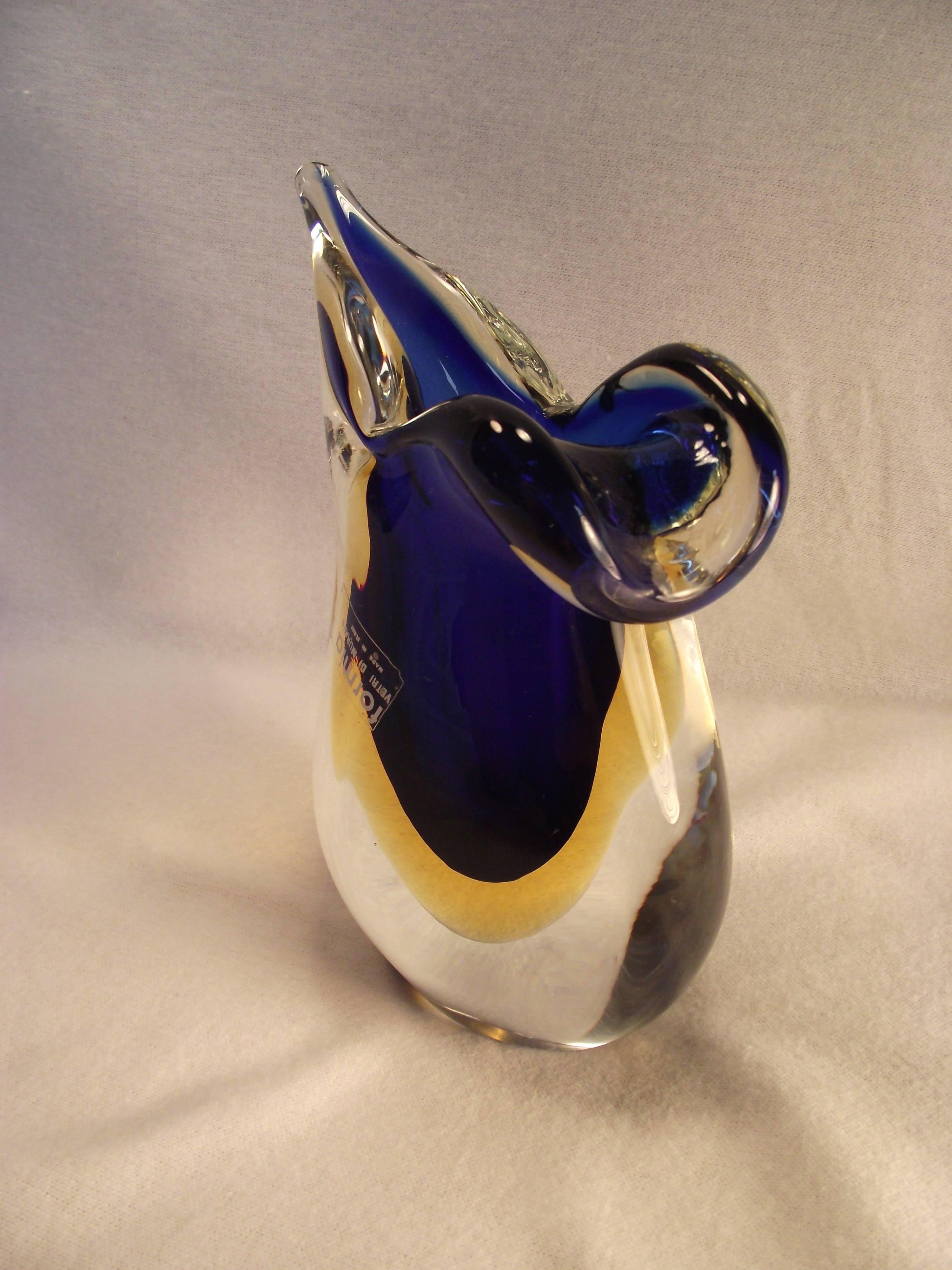 Murano Glass Teardrop Blue and Clear Glass Vase by Formia Vetri di Murano In Excellent Condition For Sale In Harrisburg, PA