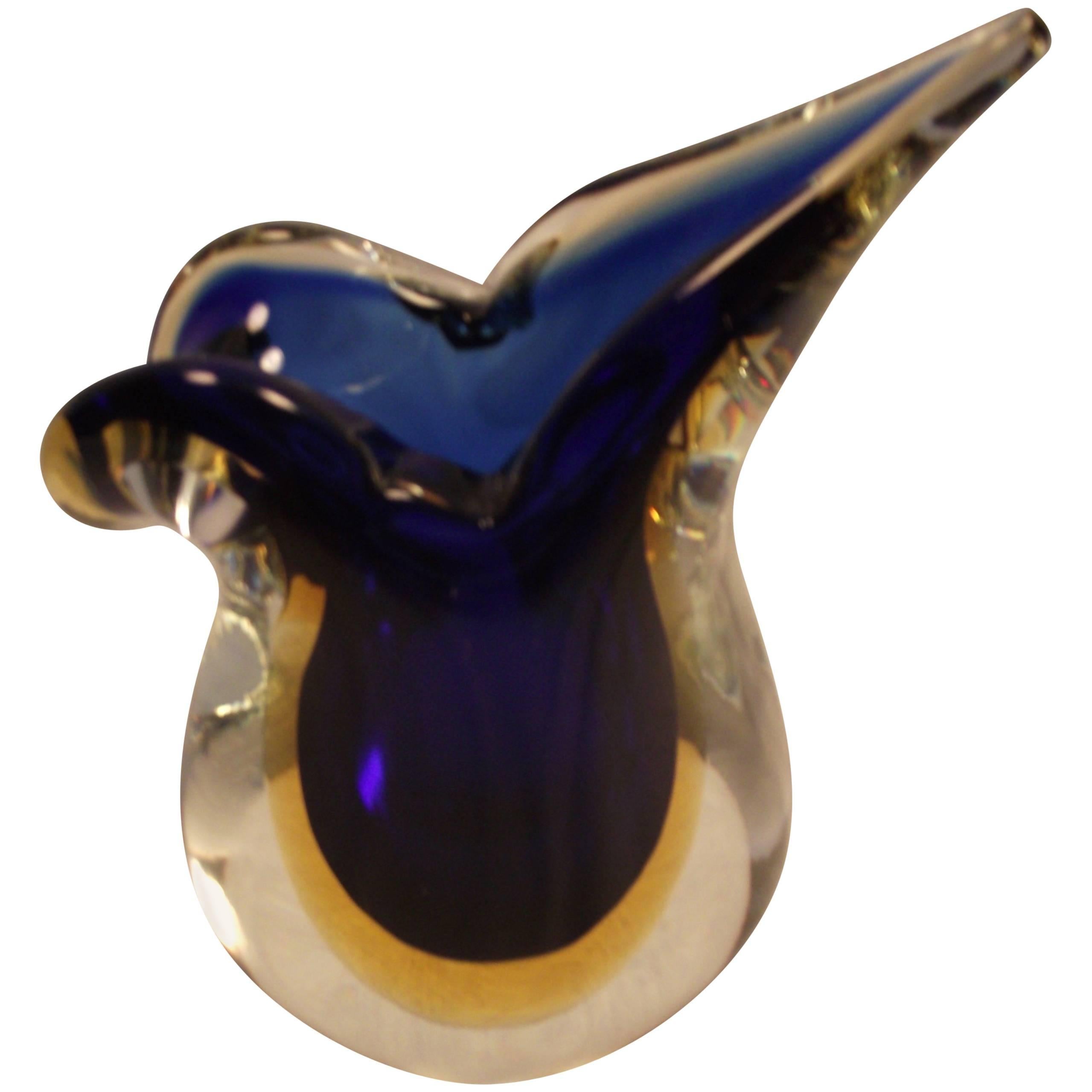 Murano Glass Teardrop Blue and Clear Glass Vase by Formia Vetri di Murano For Sale