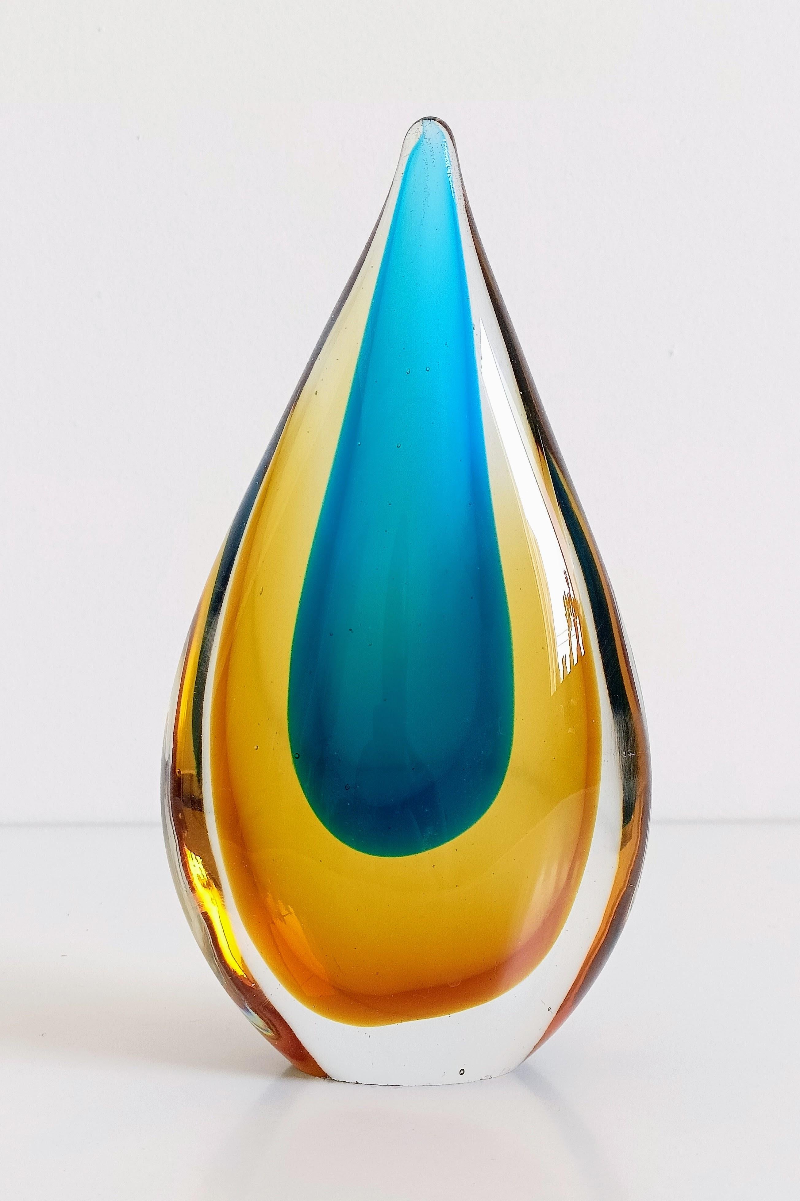 Mid-Century Modern Murano Glass Teardrop Sculpture by Flavio Poli for Seguso, Italy, 1950s For Sale