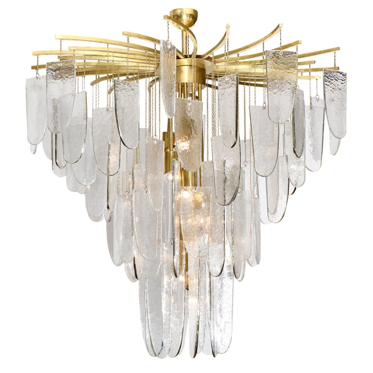 Murano Glass Textured Chandelier with Silver Leaf Edges at 1stDibs