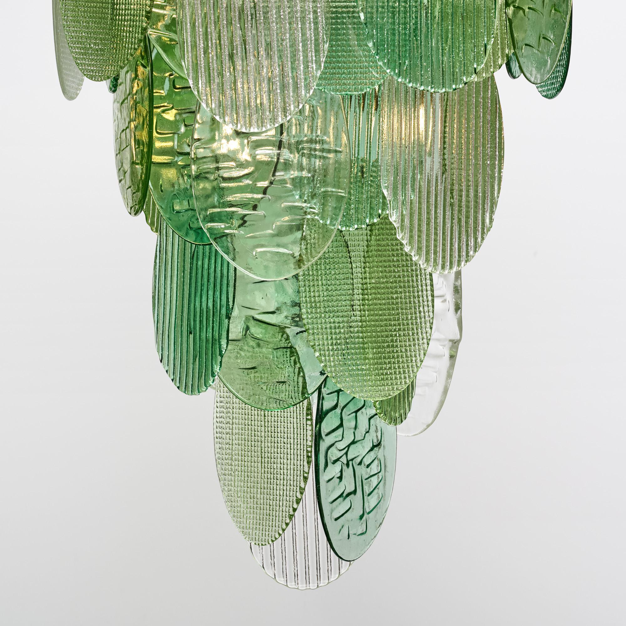 Mid-Century Modern Lustre en verre Murano texturé vert en vente
