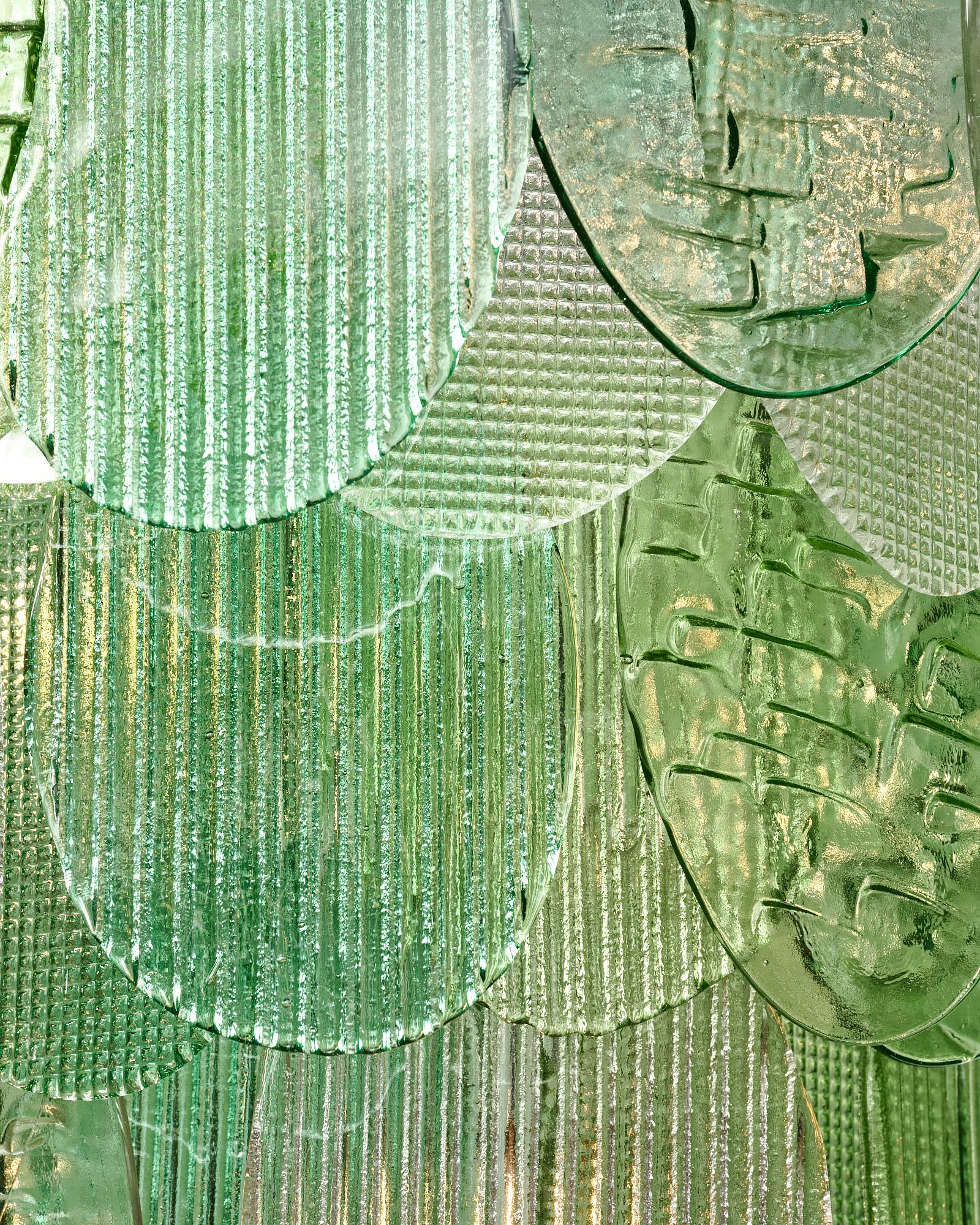 Lustre en verre Murano texturé vert en vente 1