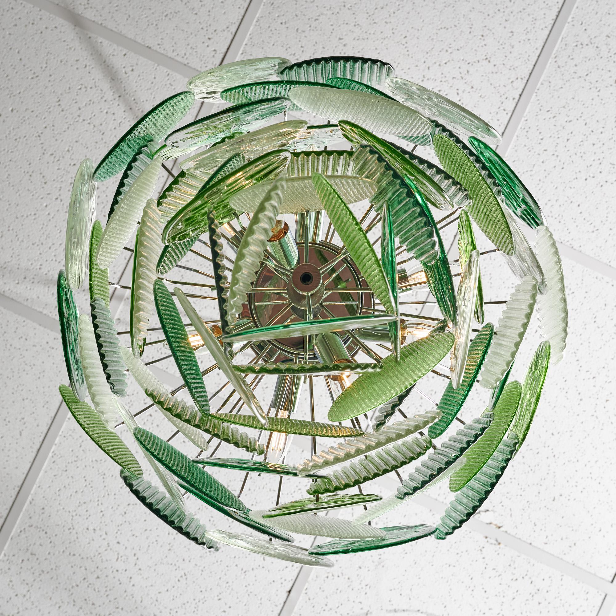 Lustre en verre Murano texturé vert en vente 2