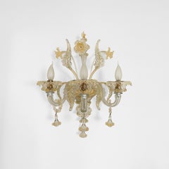Murano Glass three Arm Wall Light Sconce Candelabra style Gold Flowers Vintage