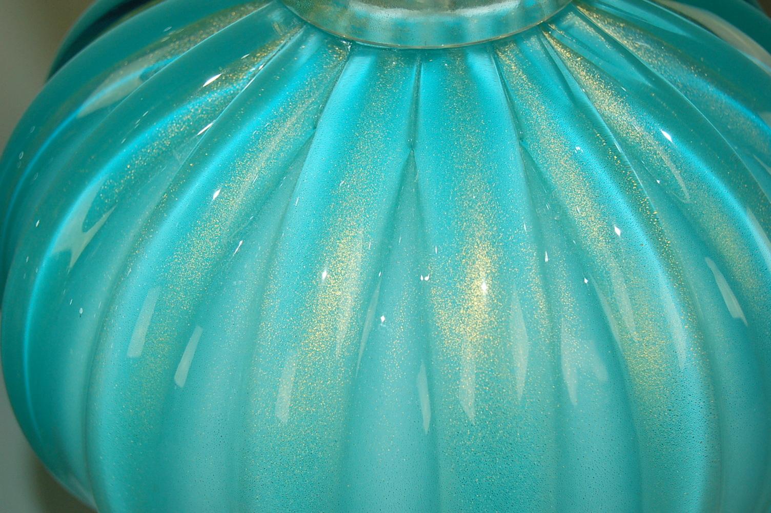 Murano Glass Three-Footed Table Lamps in Blue and Gold For Sale 6