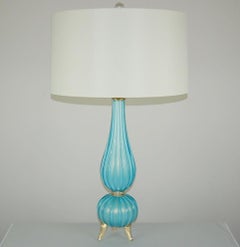Murano Glass Three-Footed Table Lamps in Blue and Gold