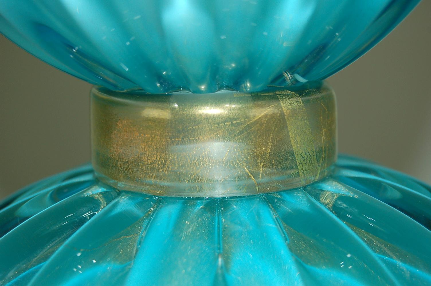 Murano Glass Three-Footed Table Lamps in Blue and Gold For Sale 2