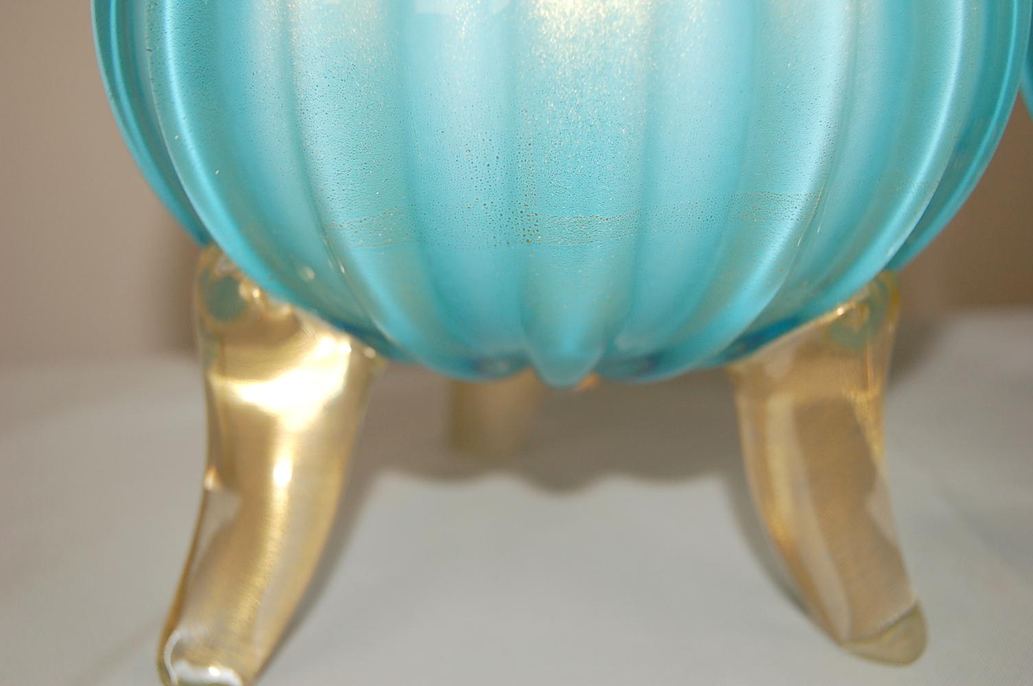 Murano Glass Three-Footed Table Lamps in Blue and Gold For Sale 3