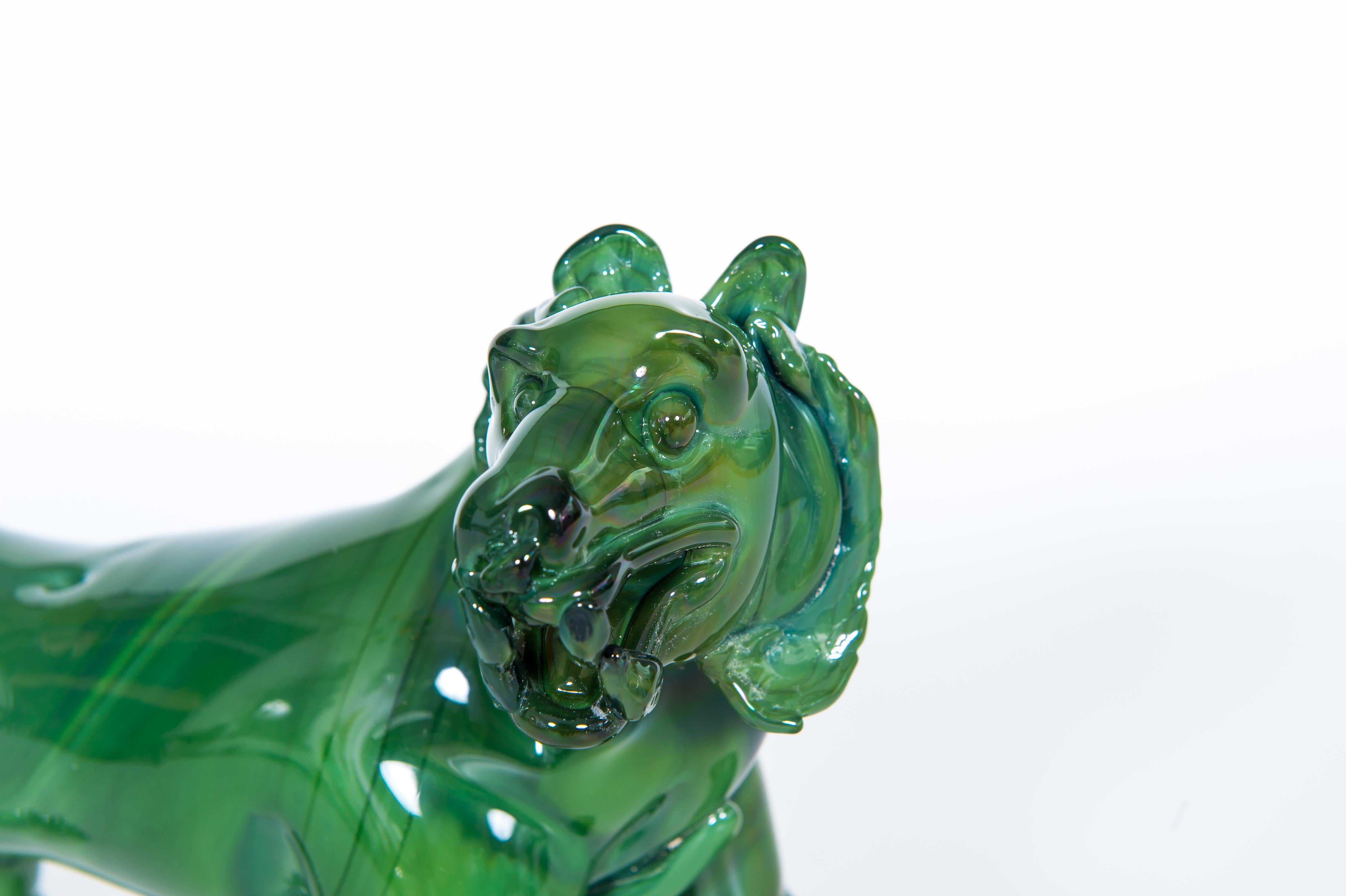 Mid-Century moderno Scultura di tigre in vetro di Murano di Giovanni Dalla Fina anni '90 in vendita