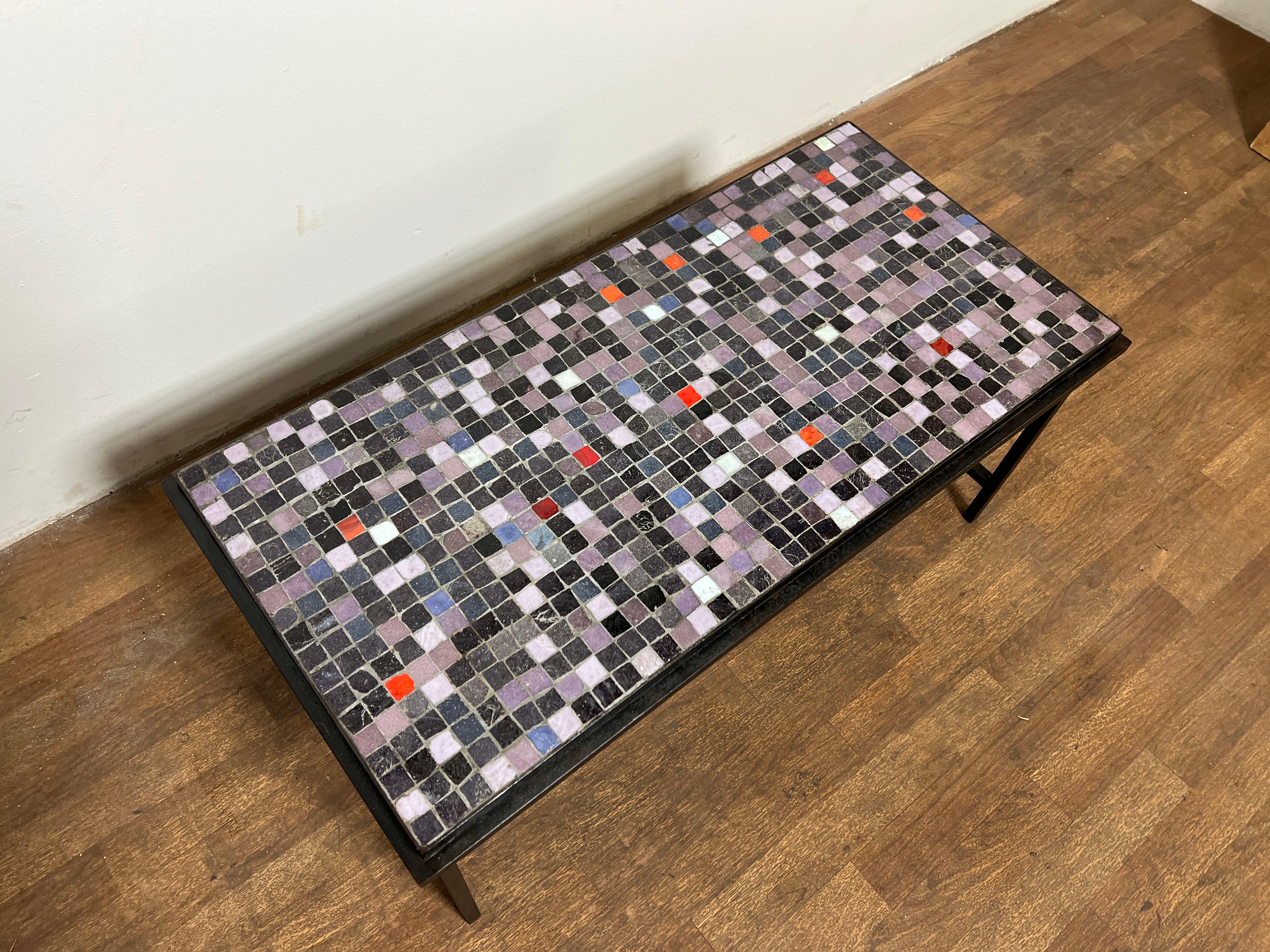 Mid-Century Modern Murano Glass Tile Mosaic Coffee Table in Manner of Roger Capron, Circa 1960s
