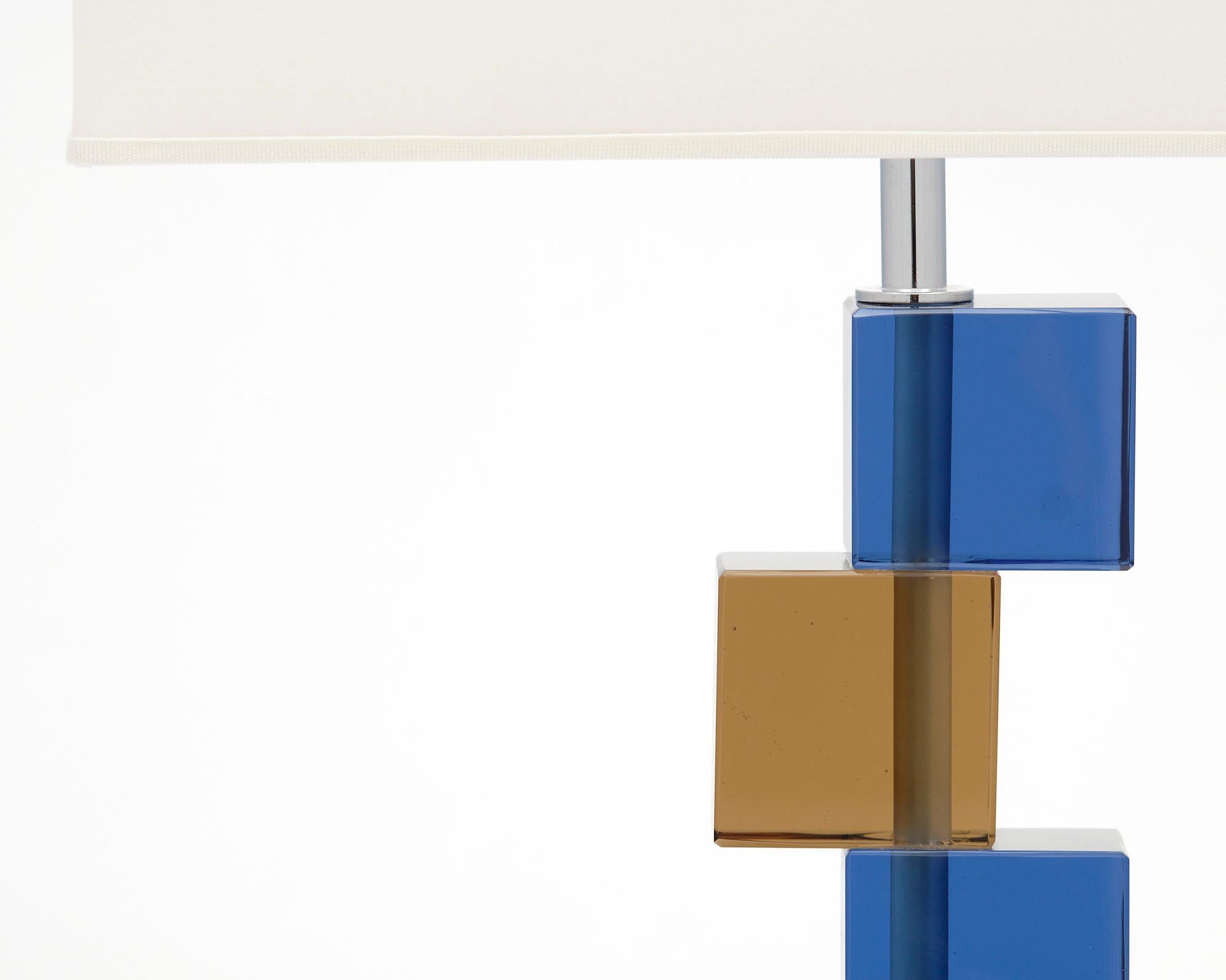 Moderne Lampes cubistes tabac et bleu en verre de Murano en vente