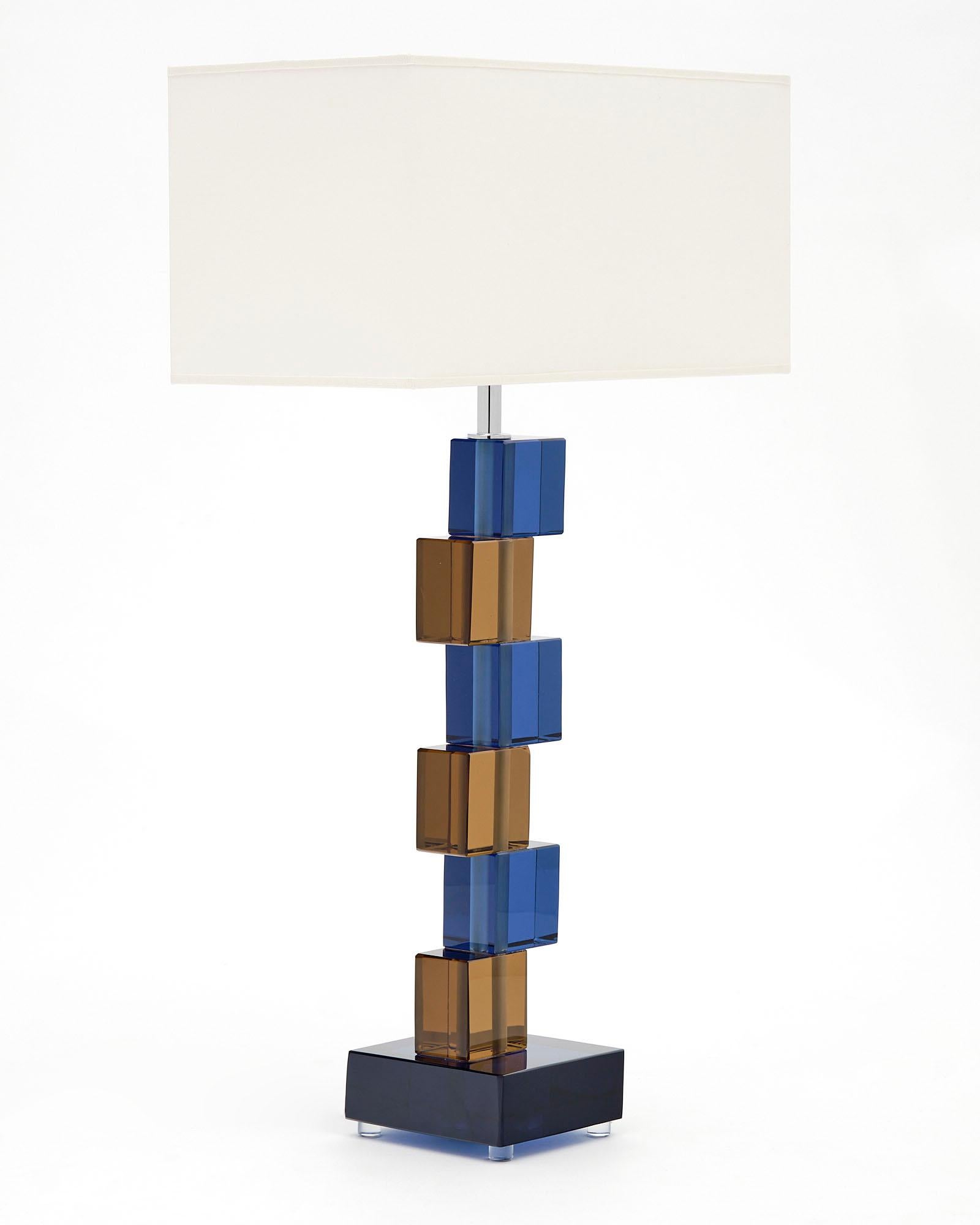 Murano Glass Tobacco and Blue Cubist Lamps In New Condition For Sale In Austin, TX